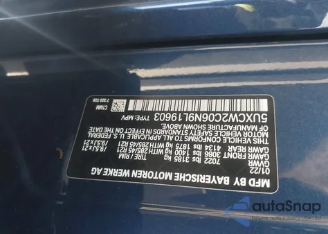 2022 BMW X7 xDrive40I z USA, uszkodzony, nr VIN 5UXCW2C06N9L19603